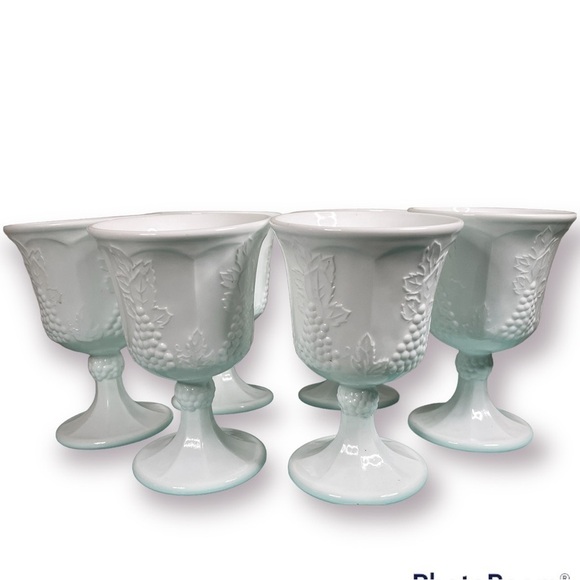𝅺VINTAGE Milk Glass Pedestal Goblets Harvest Grape Set of 6 - Picture 1 of 6